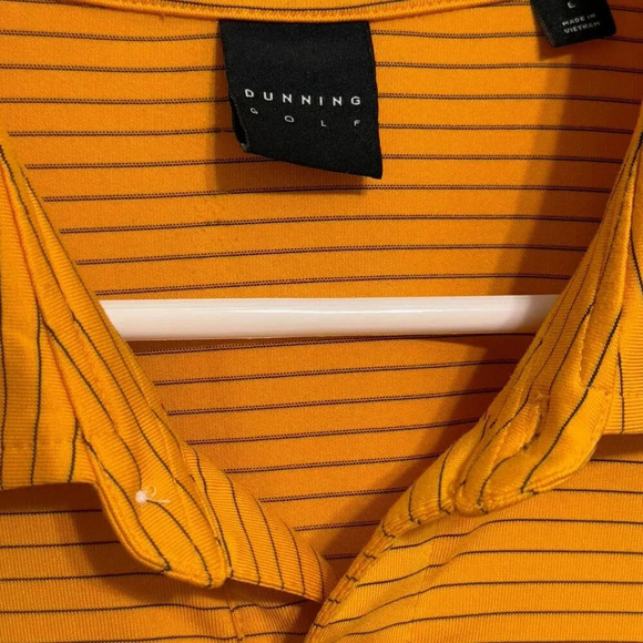 Dunning Golf Mens Mustard Yellow with Black Stripes Polo Shirt - Size Large - Picture 4 of 5